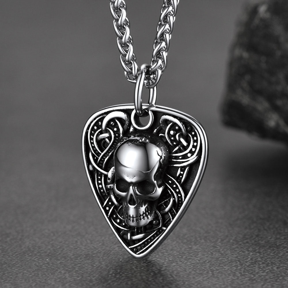 Punk Skull Guitar Pick Pendant Necklace for