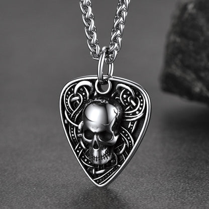 Punk Skull Guitar Pick Pendant Necklace for