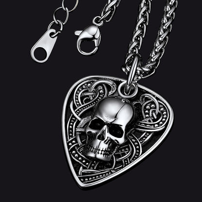 Punk Skull Guitar Pick Pendant Necklace for