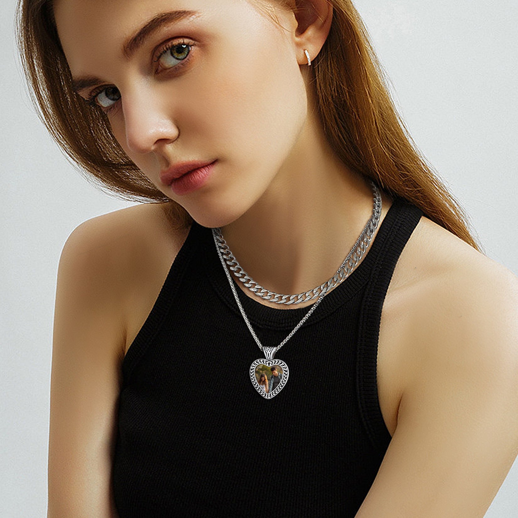 Customized Heart Photo Pendant Memorial Necklace for