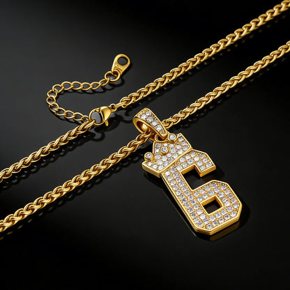 Bling Crown Diamond Number Necklace for