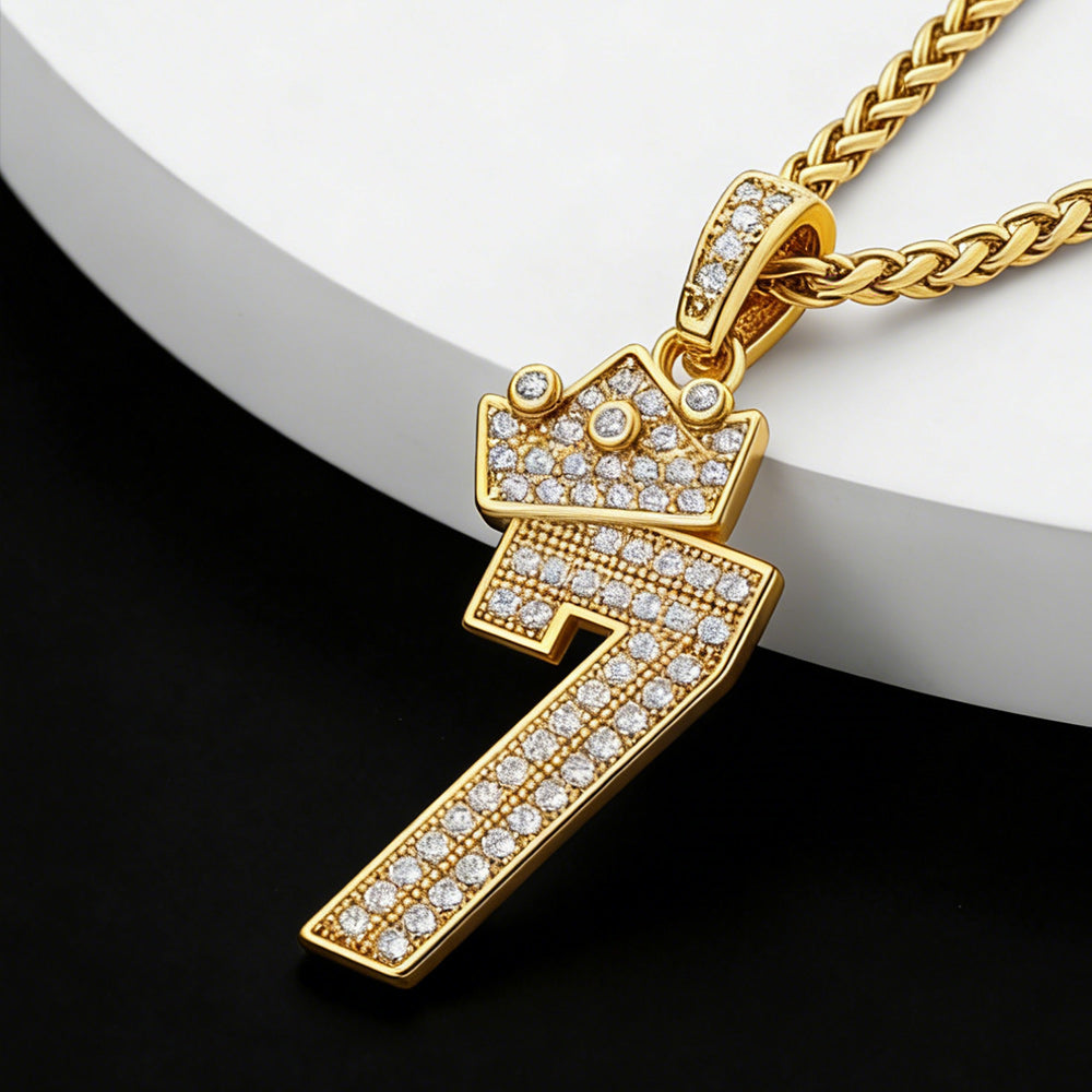 Bling Crown Diamond Number Necklace for