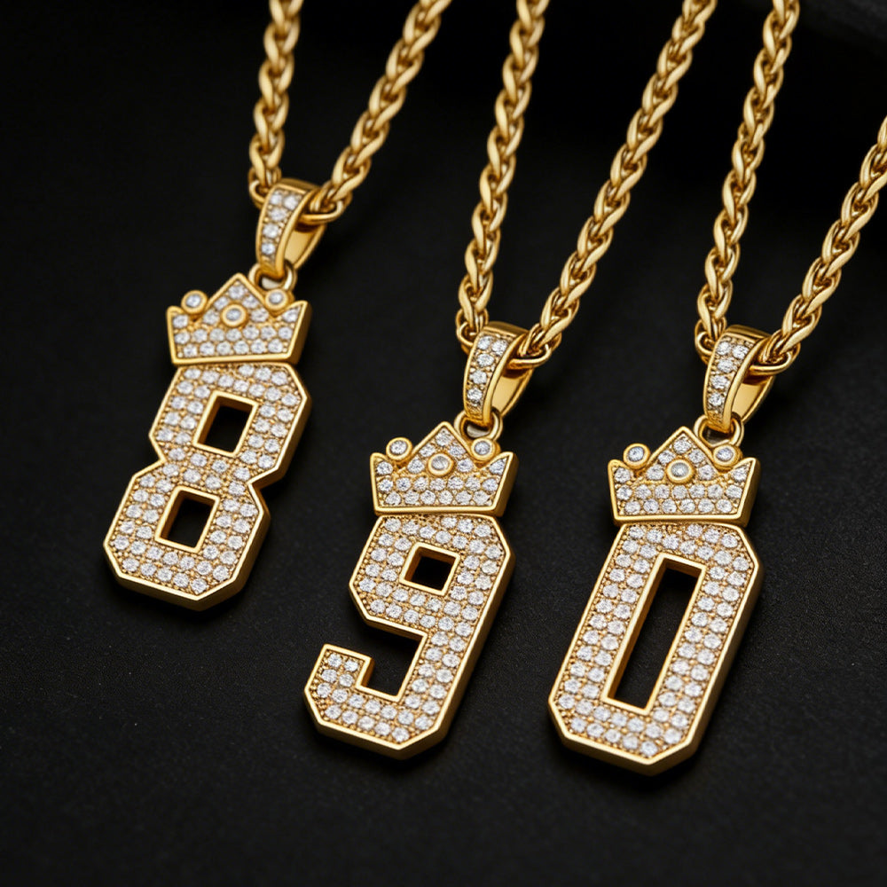Bling Crown Diamond Number Necklace for