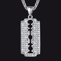 Engraved Razor Blade Pendant Necklace With Diamond for