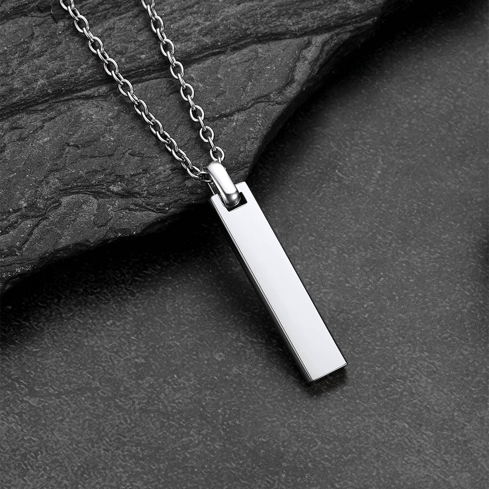 Custom Minimalist Engraved Vertical Bar Necklace for