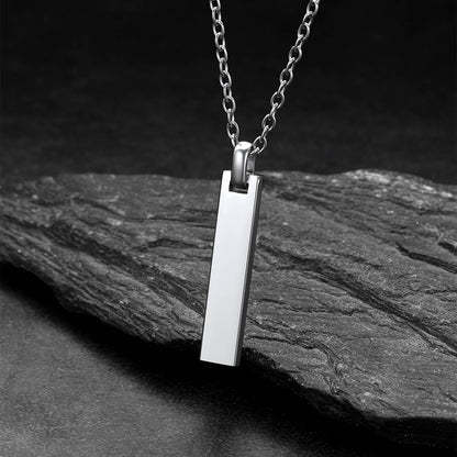 Custom Minimalist Engraved Vertical Bar Necklace for