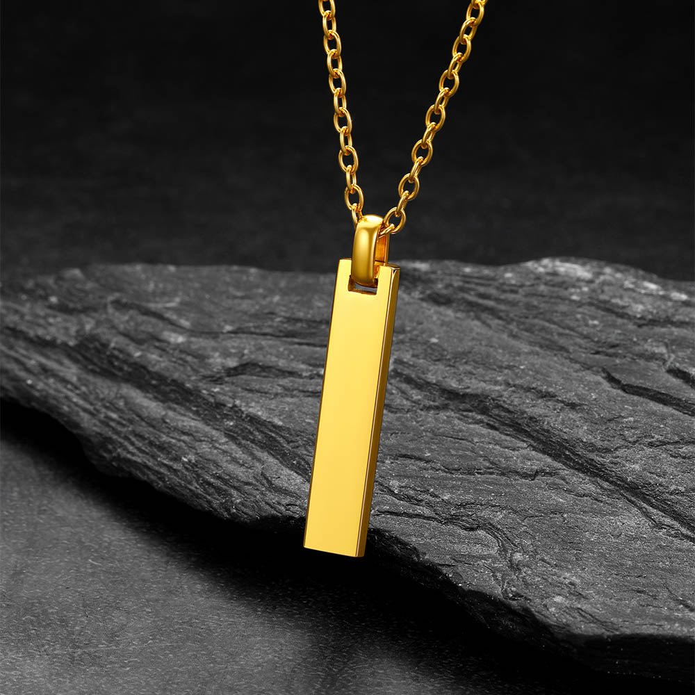 Custom Minimalist Engraved Vertical Bar Necklace for