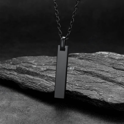 Custom Minimalist Engraved Vertical Bar Necklace for