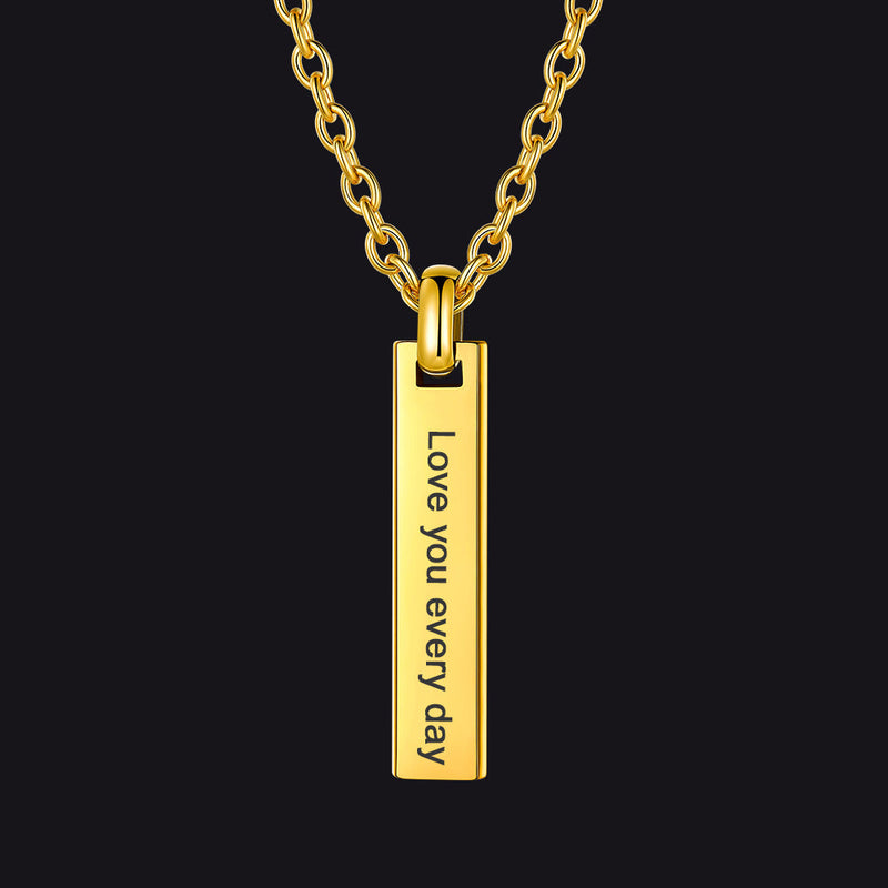 Custom Minimalist Engraved Vertical Bar Necklace for
