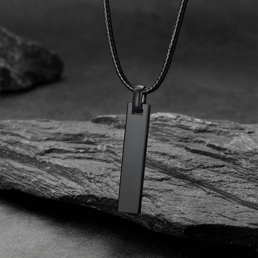 Custom Engraved Bar Braided Leather Necklace for