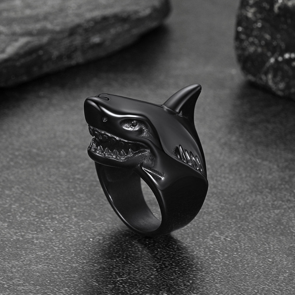 Stainless Steel Gothic Shark Signet Ring for