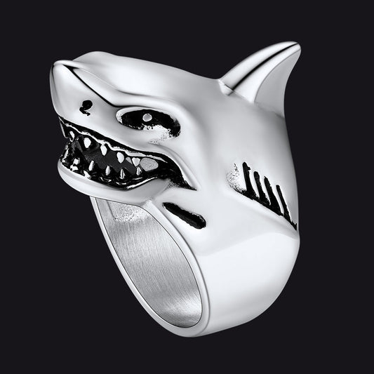 Stainless Steel Gothic Shark Signet Ring for