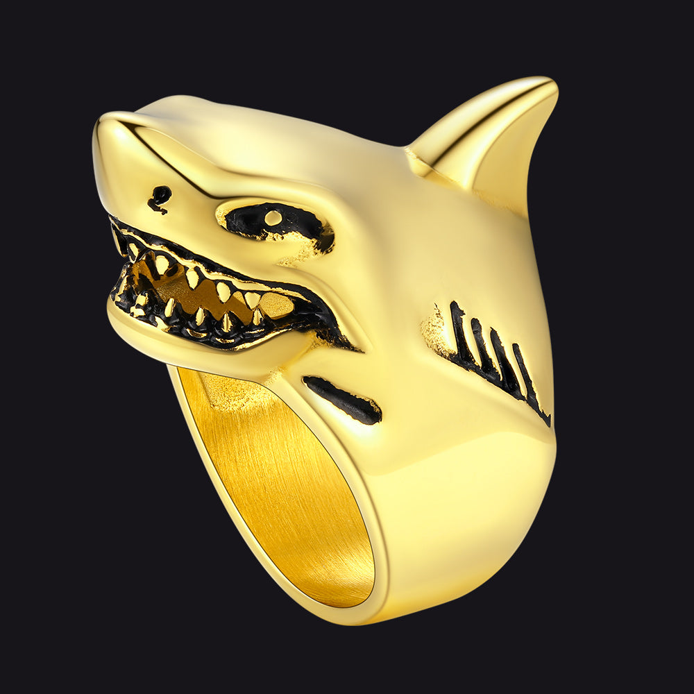 Stainless Steel Gothic Shark Signet Ring for