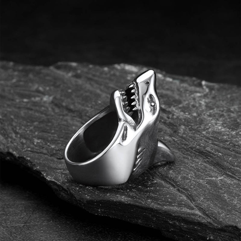 Stainless Steel Gothic Shark Signet Ring for