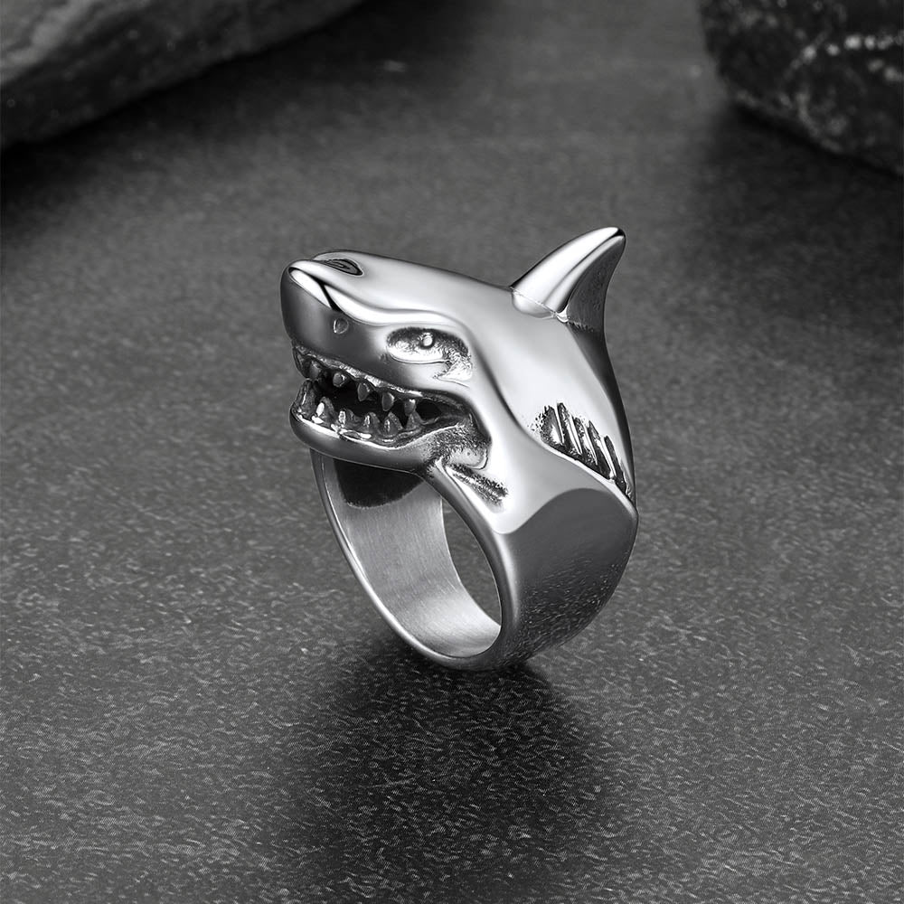Stainless Steel Gothic Shark Signet Ring for