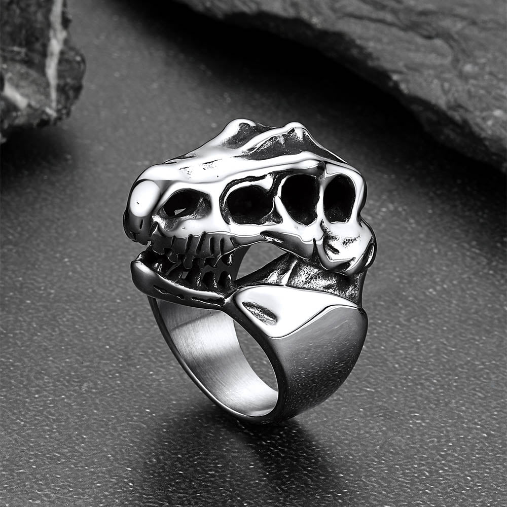 Biker Animal Chunky Dinosaur Head Stainless Steel Ring for