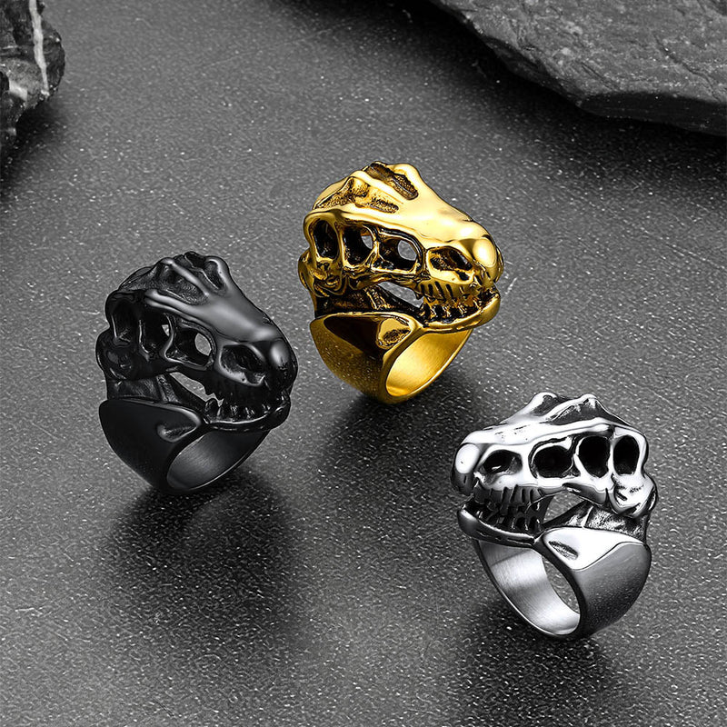 Biker Animal Chunky Dinosaur Head Stainless Steel Ring for