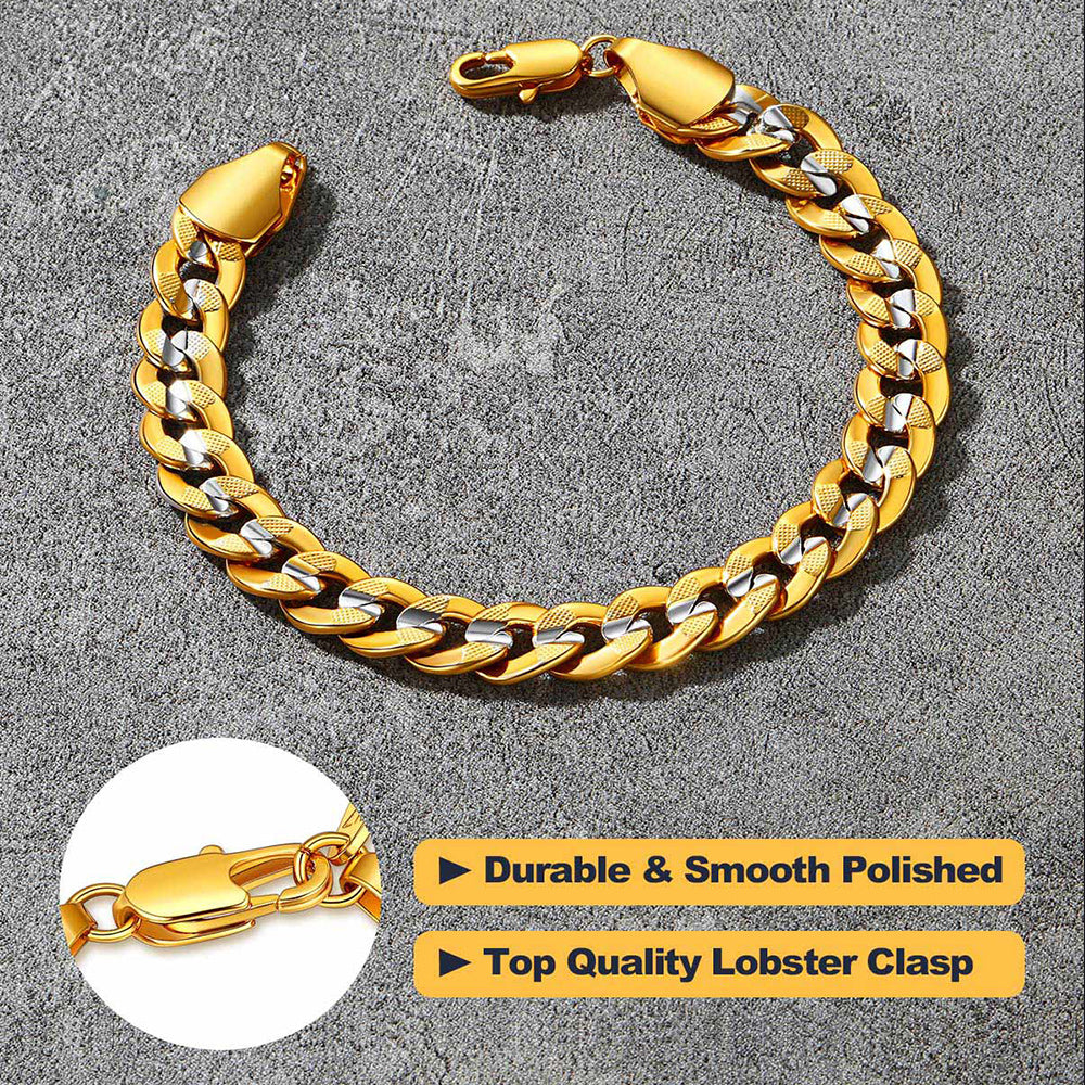 9mm Chunky Cuban Link Bracelet Two-tone Jewelry for