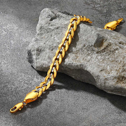 9mm Chunky Cuban Link Bracelet Two-tone Jewelry for