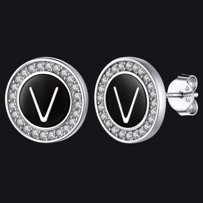Personalized Black Initial Letter Stud Earrings for