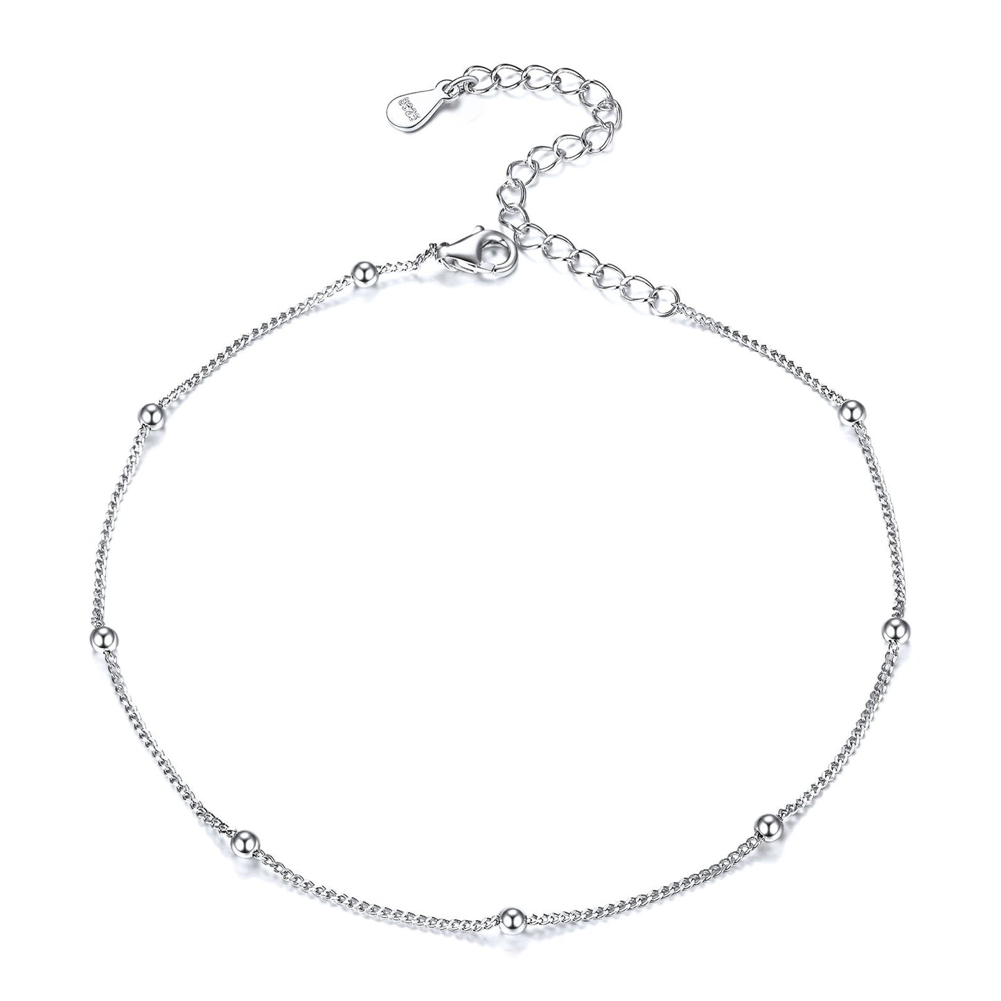 925 Sterling Silver Anklet With Beaded for