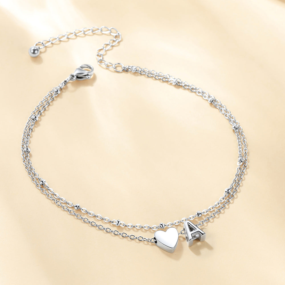 Initial Heart Layered Anklet With Heart for