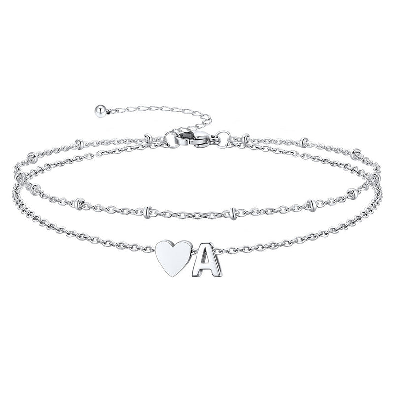 Initial Heart Layered Anklet With Heart for