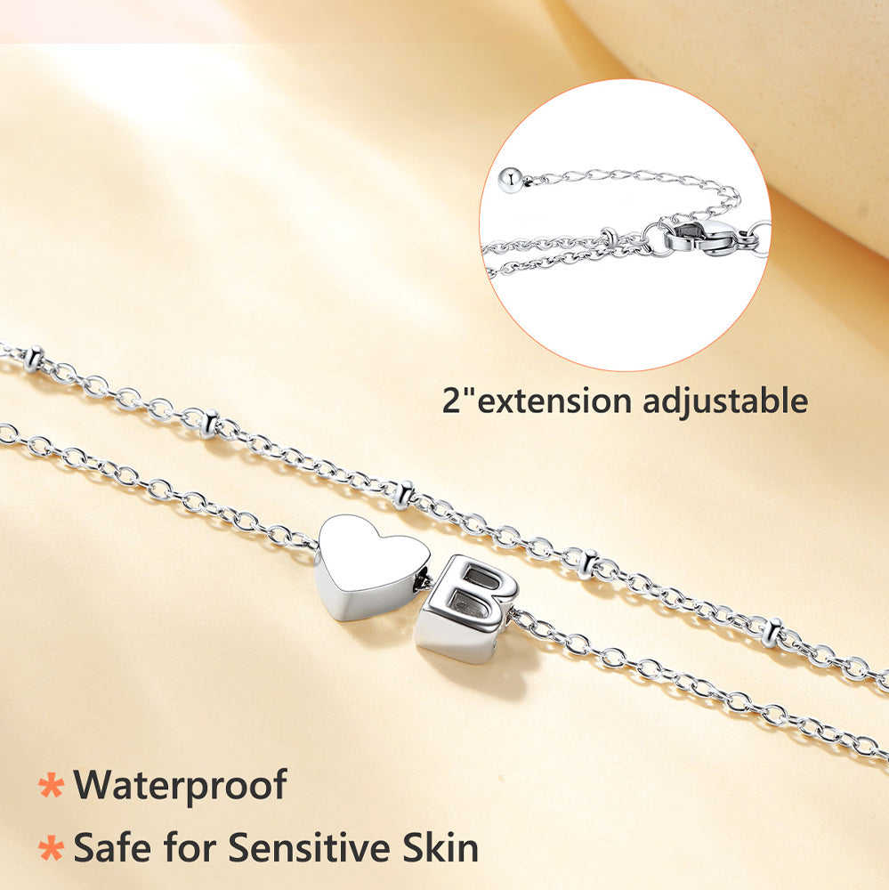Initial Heart Layered Anklet With Heart for