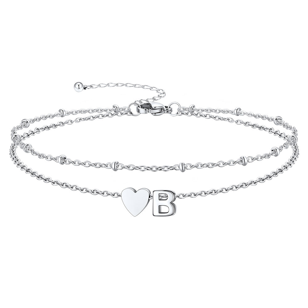 Initial Heart Layered Anklet With Heart for