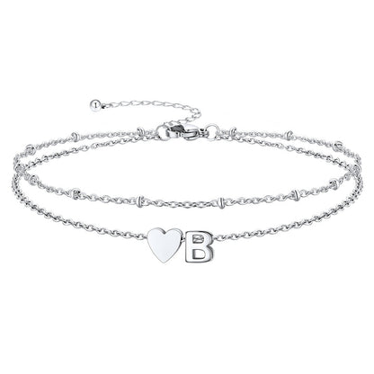 Initial Heart Layered Anklet With Heart for