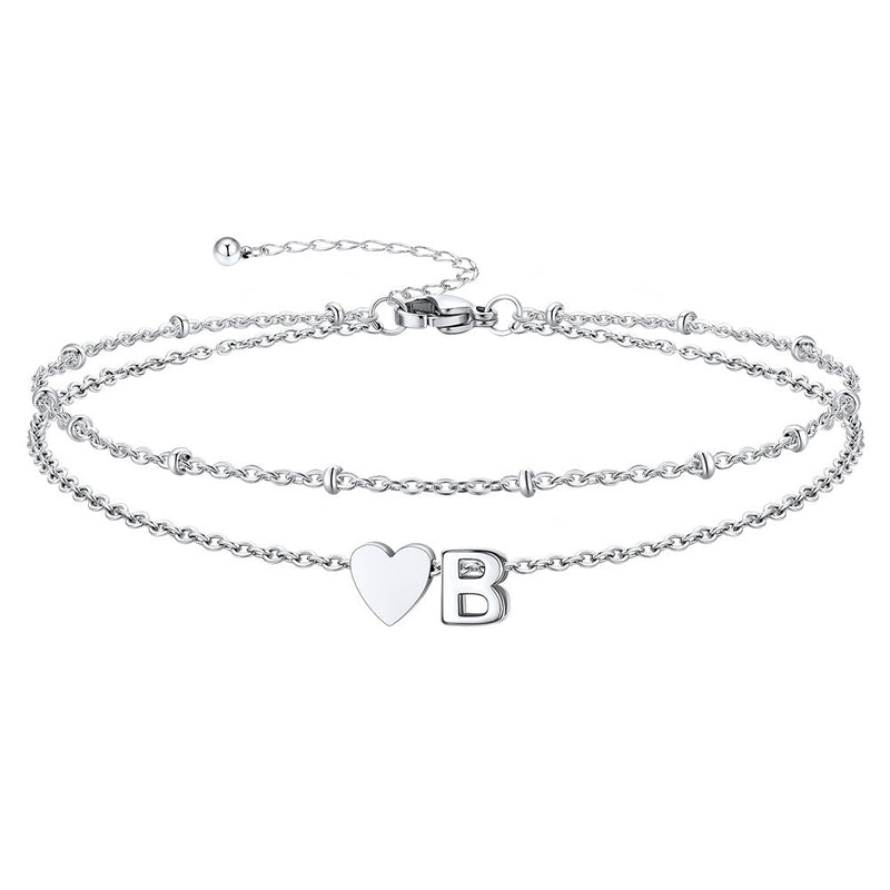 Initial Heart Layered Anklet With Heart for