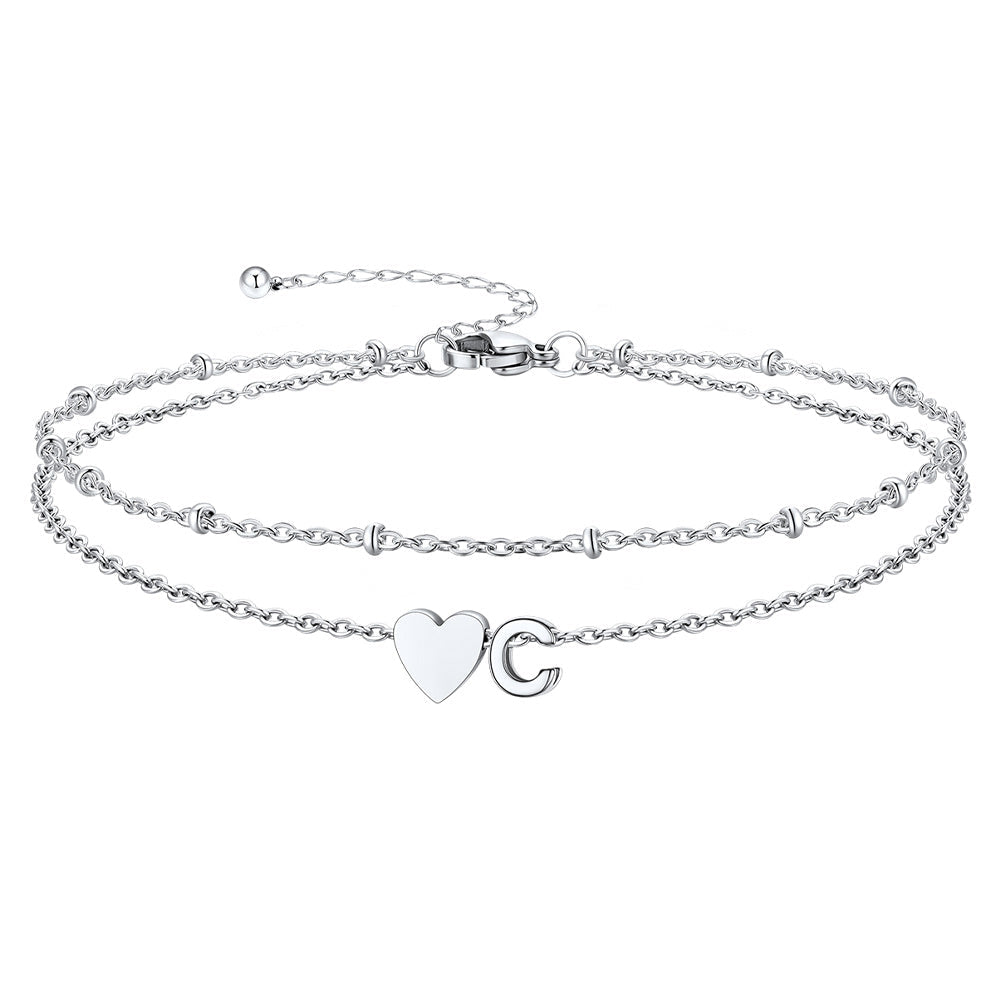 Initial Heart Layered Anklet With Heart for