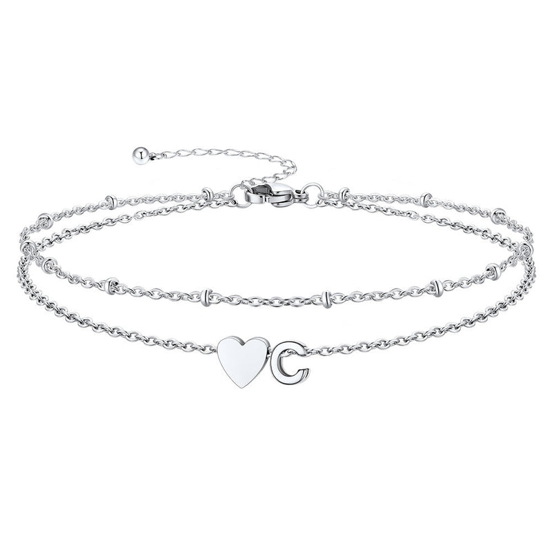 Initial Heart Layered Anklet With Heart for