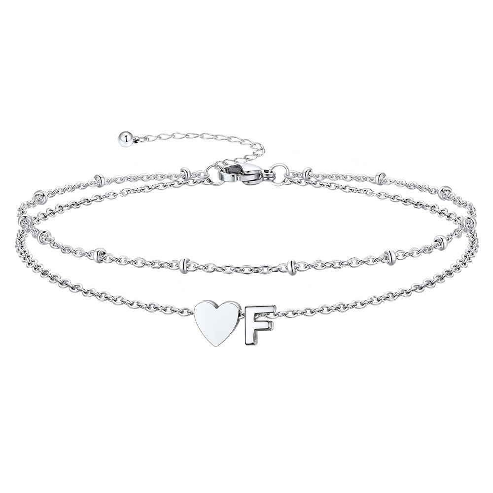 Initial Heart Layered Anklet With Heart for