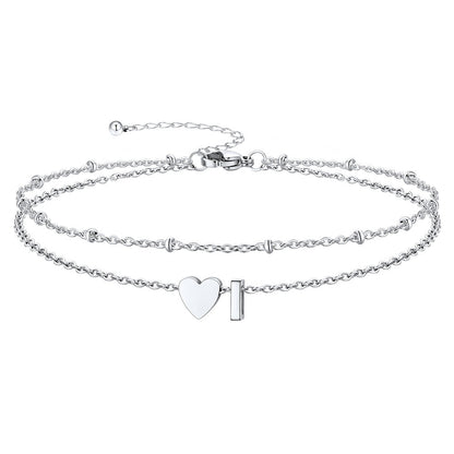 Initial Heart Layered Anklet With Heart for