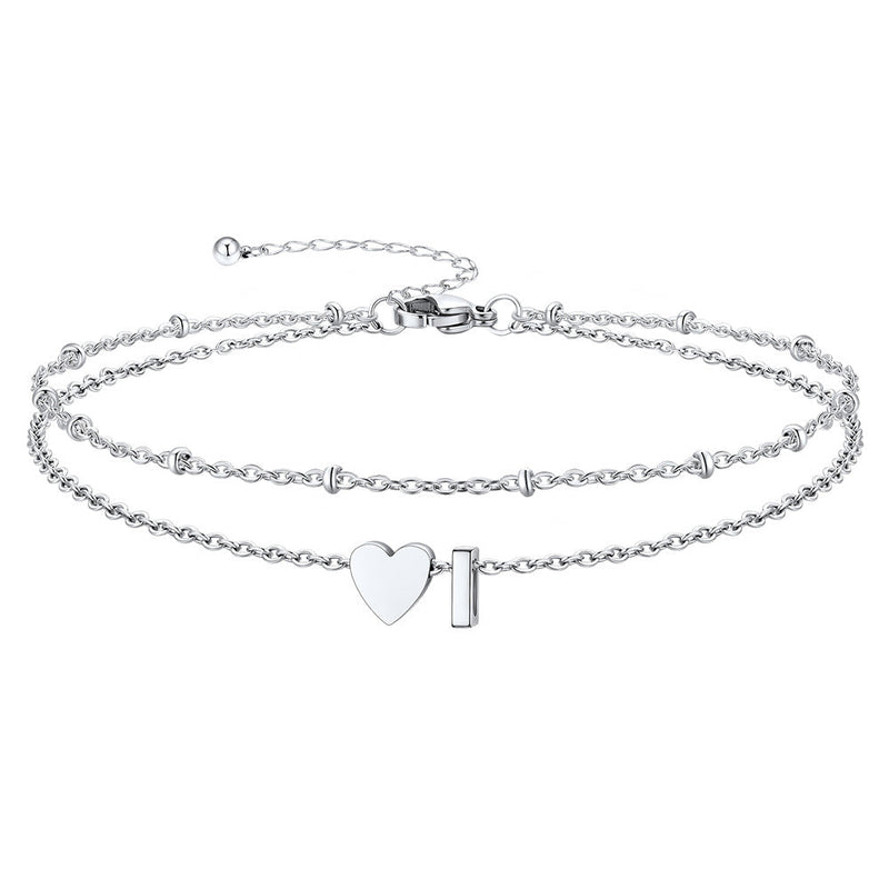 Initial Heart Layered Anklet With Heart for