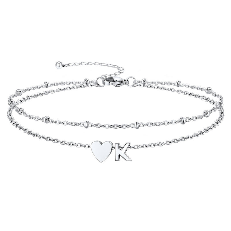 Initial Heart Layered Anklet With Heart for