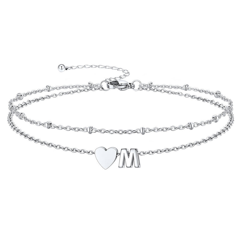Initial Heart Layered Anklet With Heart for