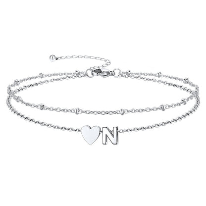 Initial Heart Layered Anklet With Heart for
