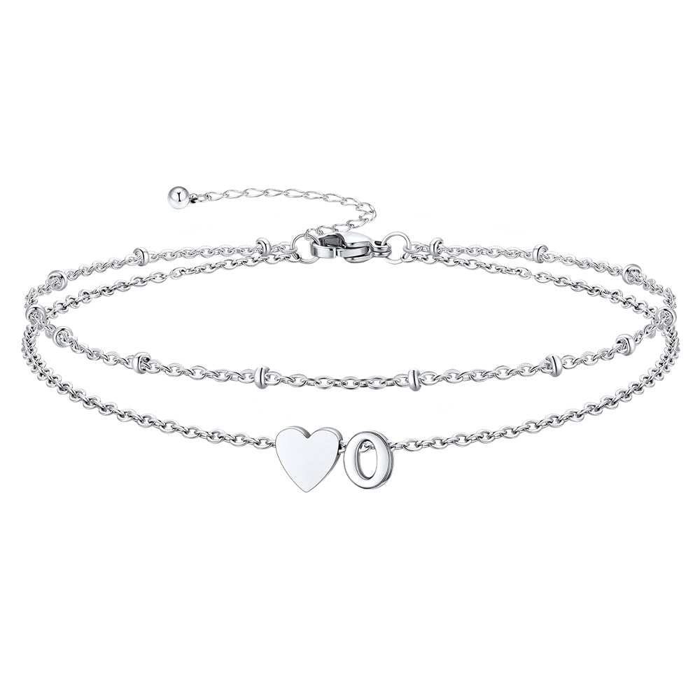 Initial Heart Layered Anklet With Heart for
