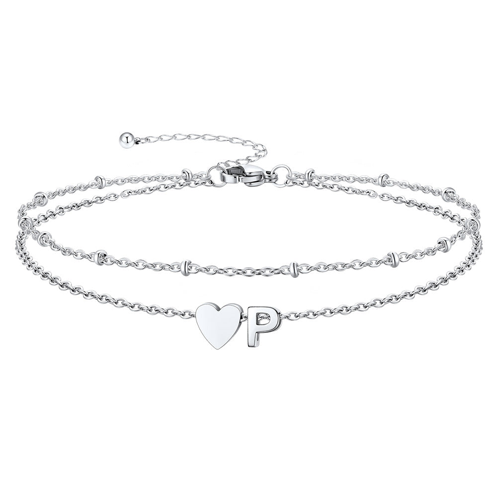 Initial Heart Layered Anklet With Heart for