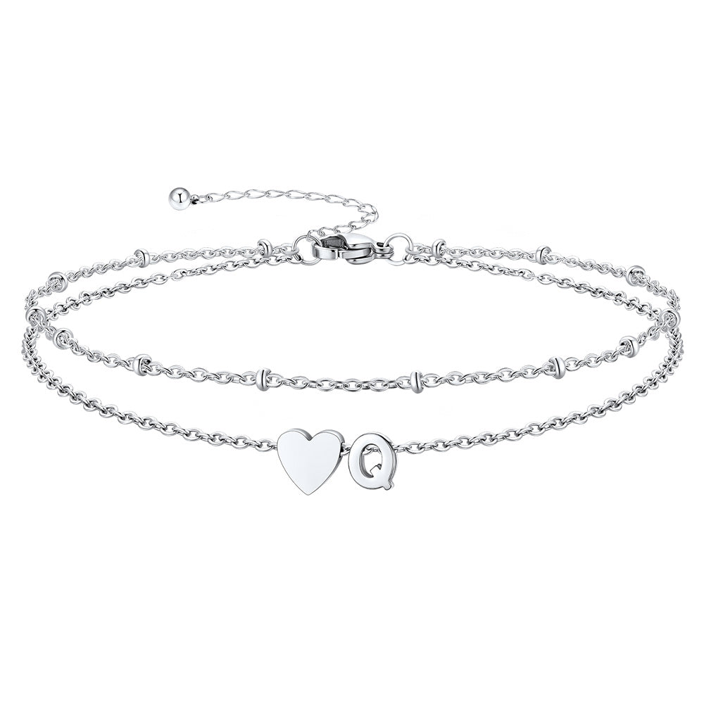 Initial Heart Layered Anklet With Heart for