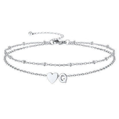 Initial Heart Layered Anklet With Heart for