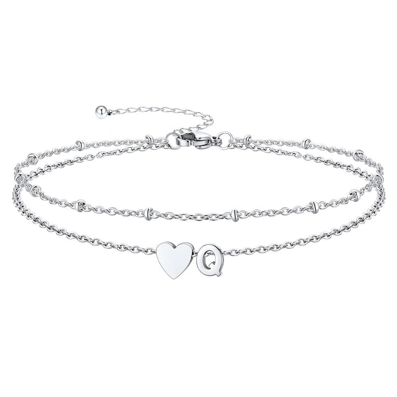 Initial Heart Layered Anklet With Heart for