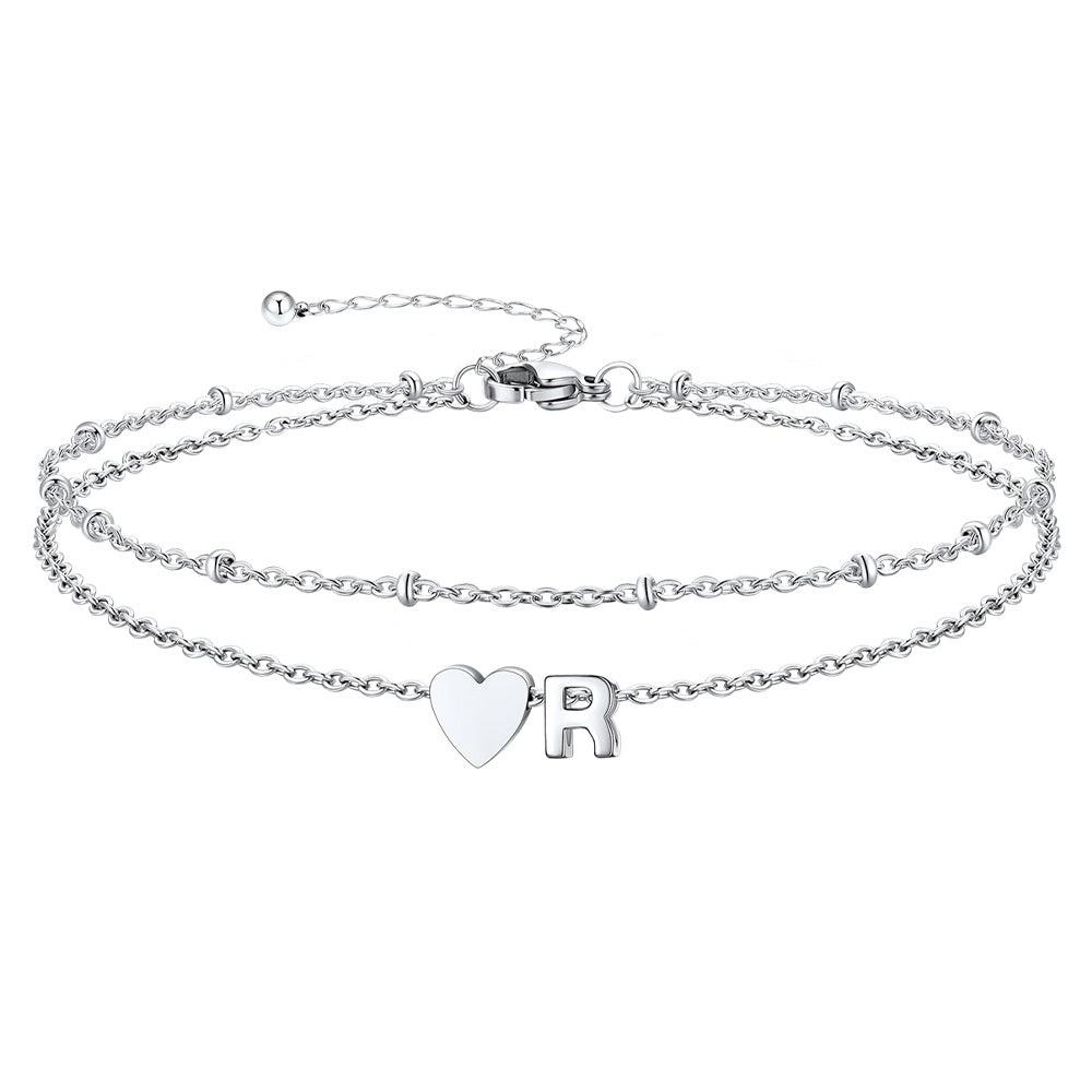 Initial Heart Layered Anklet With Heart for