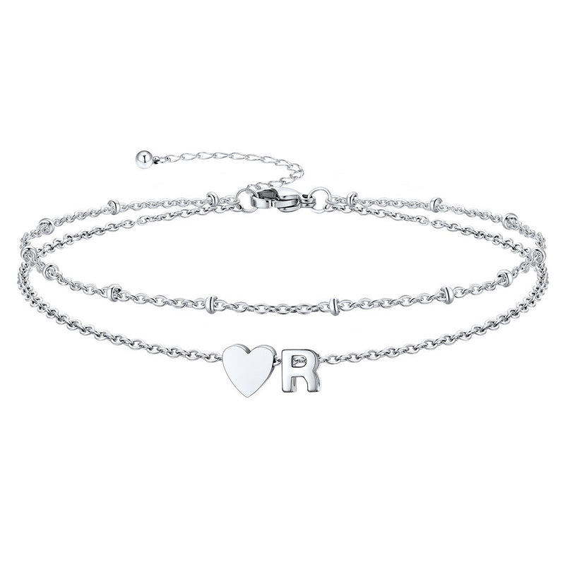 Initial Heart Layered Anklet With Heart for