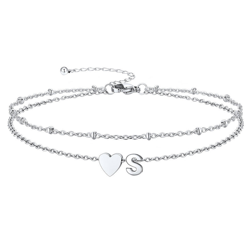 Initial Heart Layered Anklet With Heart for