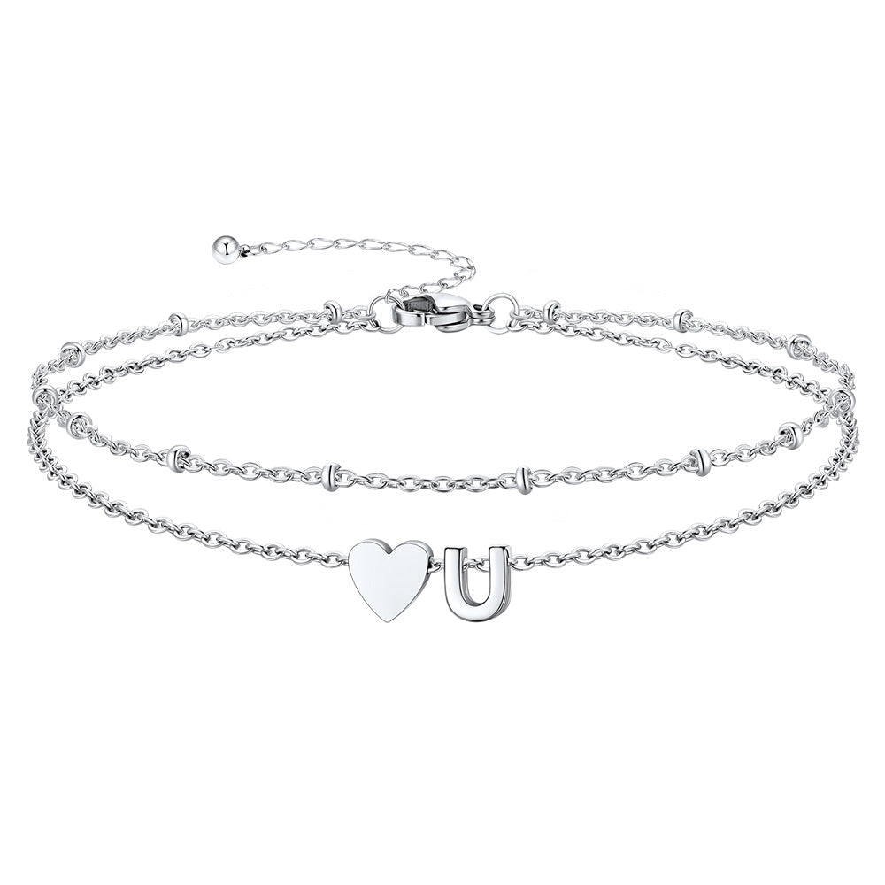 Initial Heart Layered Anklet With Heart for