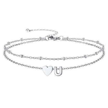 Initial Heart Layered Anklet With Heart for