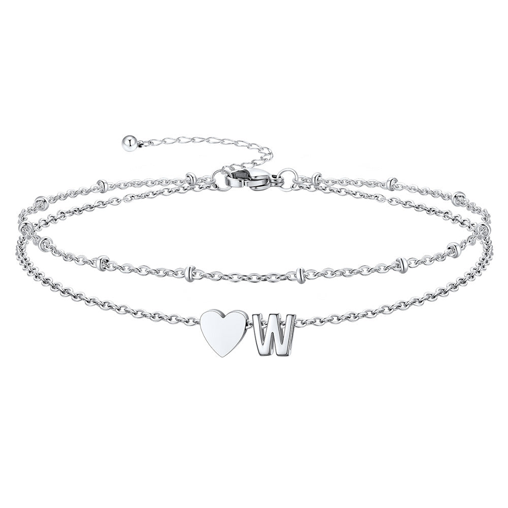Initial Heart Layered Anklet With Heart for